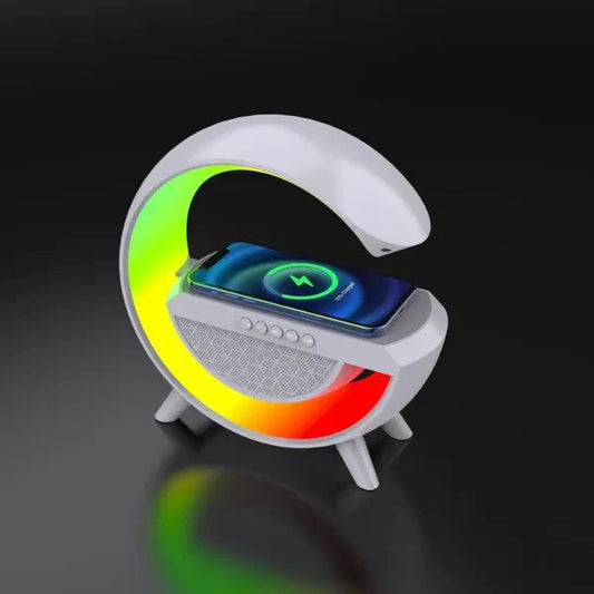 G Speaker Lamp - APP Control 3 in 1 Multi-Function Bluetooth Speaker with Wireless Fast Charging, RGB Light and Sunrise Alarm Clock for Bedroom & Bedside Table Wireless Charger Atmosphere Lamp