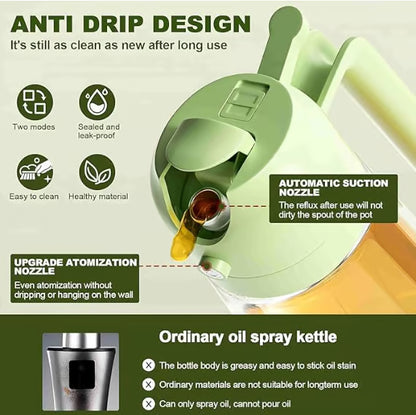 2-in-1 Oil Spray & Pour Dispenser Bottle | Multipurpose Olive Oil Sprayer for Cooking, BBQ, Salad & Baking | Leakproof Glass Oil Bottle