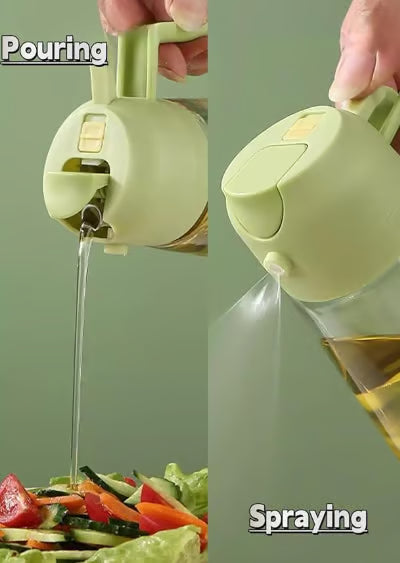 2-in-1 Oil Spray & Pour Dispenser Bottle | Multipurpose Olive Oil Sprayer for Cooking, BBQ, Salad & Baking | Leakproof Glass Oil Bottle